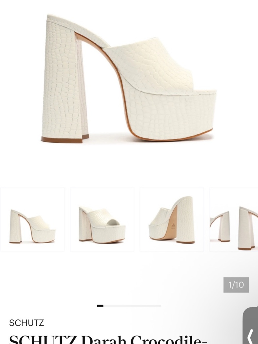 SCHUTZ White Croc-Embossed Platform Mule